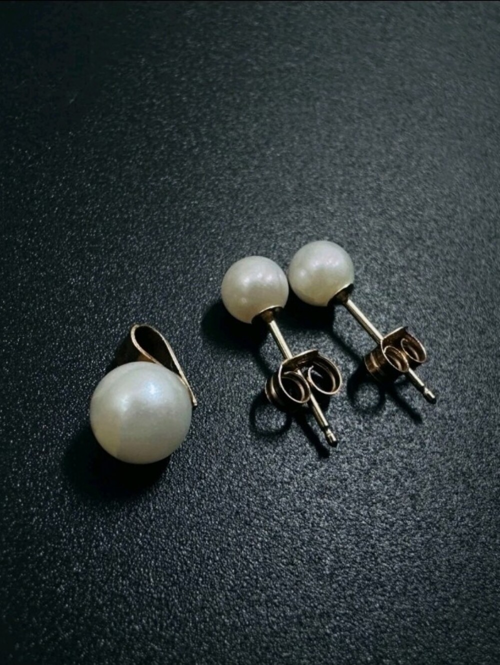 14k Solid Gold Freshwater Pearl Stud Earrings And Pendant Set - Picture 10 of 16